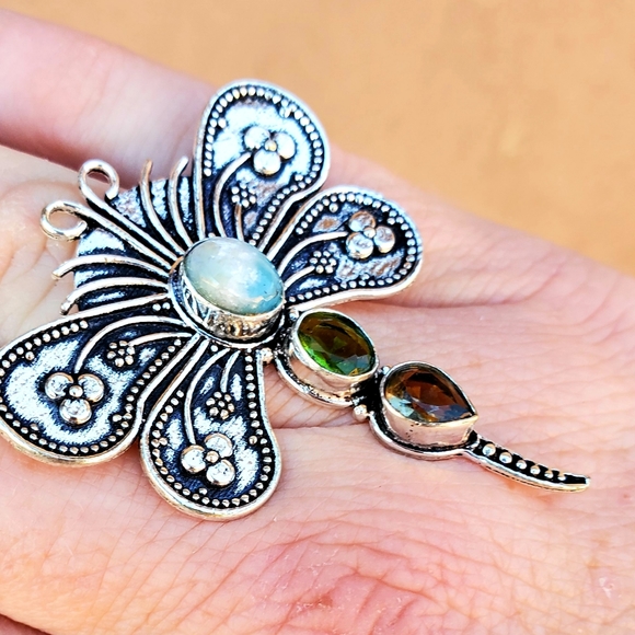 New Stunning Multi Gemstone 925 Silver Dragonfly Ring. - Picture 13 of 14